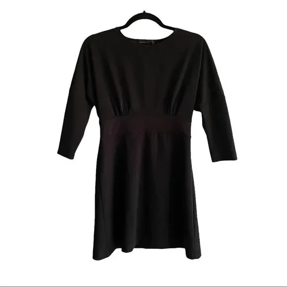 ZARA Y2K Crew Neck Open Back Batwing Dolman Sleeves Mini Dress Black M - Picture 6 of 7